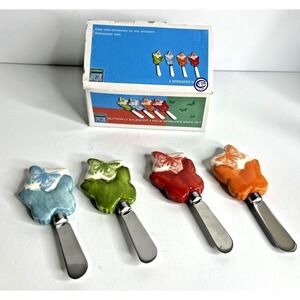 Set Of 4 Butterfly Splendor Cheese Spreader Knives Butterflies Stoneware NOS Vtg